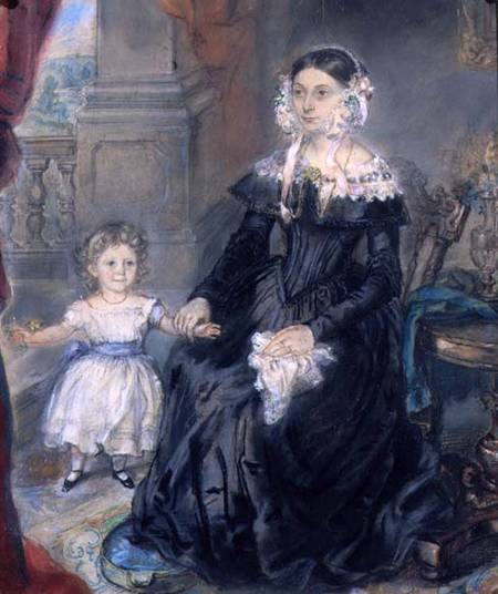 Portrait of a Mother and Young Child in an Interior od English School