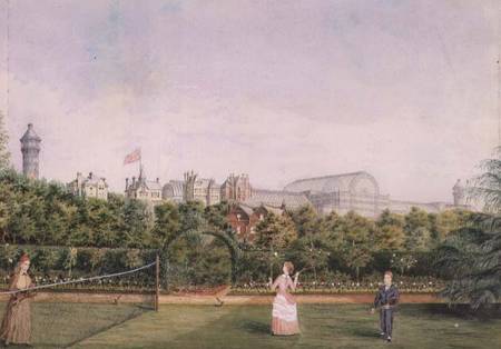 Tennis at Crystal Palace (w/c heightened with white) od English School