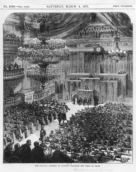The National Assembly at Bordeaux discussing the terms of peace, the 4th of March 1871 (b/w engravin od English School