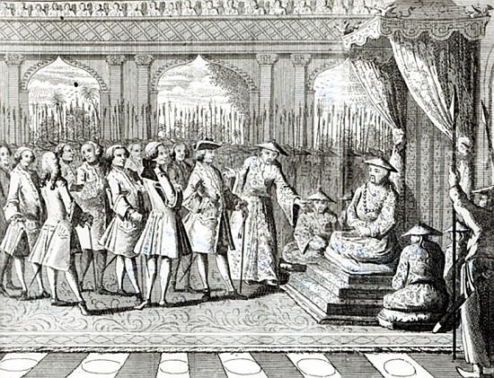The Viceroy of Canton giving an audience to Commodore Anson from ''George Anson''s Voyage around the od English School