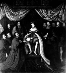 Edward VI (1537-53) Granting the Charter to Bridewell and Bethlehem Hospitals in 1553  (b&w photo)