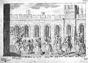 King George III and Queen Charlotte walking in procession with their fourteen children, 1781 (pen & 