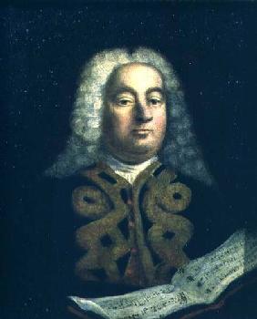 Portrait of George Frederick Handel (1685-1759) with a copy of Messiah
