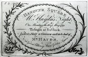 Ticket to ''Mr. Haydn''s Night'' in Hanover Square, 16th May 1791