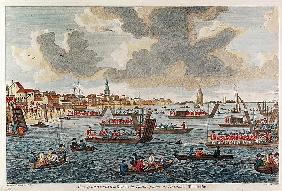 View of Gravesend with troops crossing the Thames to Tilbury Fort