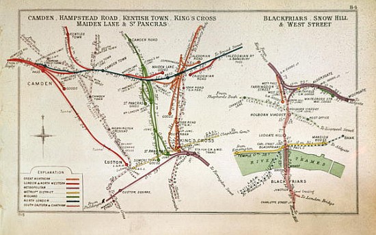 Transport map of London, c.1915 od English School