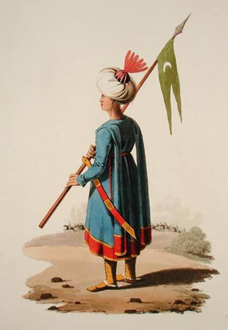 Turkish soldier, from 'Costumes of the Various Nations', Volume VII, 'The Military Costume of Turkey od English School