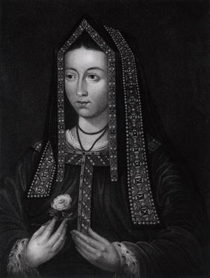 Portrait of Elizabeth of York (1467-1503) (engraving) (b/w photo) od English School, (16th century)