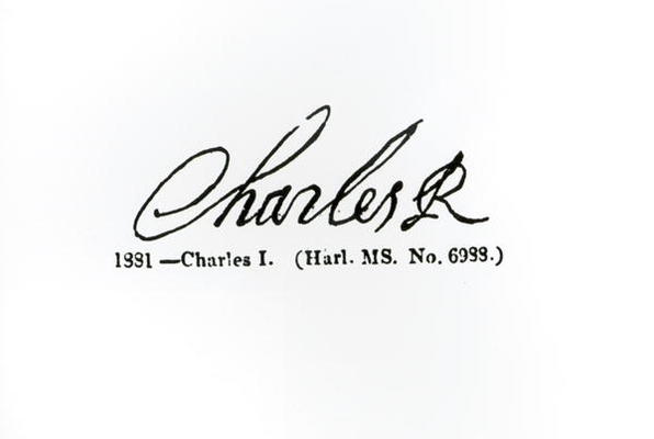 Signature of King Charles I (1600-49) (engraving) (b/w photo) od English School, (17th century) (after)