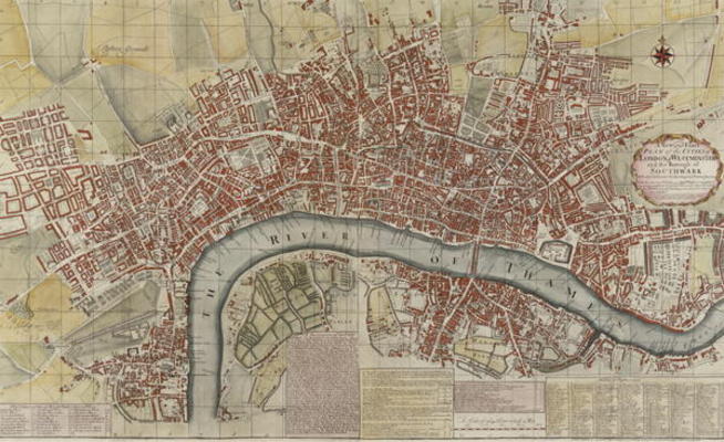 A New and Exact Plan of the Cities of London and Westminster and the Borough of Southwark, 1725 (col od English School, (18th century)