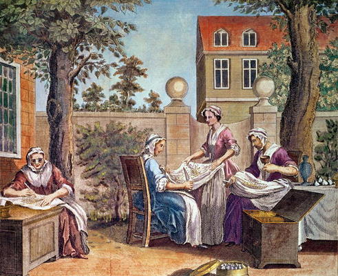 Silk-Making, engraved by J. Hinton for 'Universal Magazine' at the Kings Arms, St. Paul's Churchyard od English School, (18th century)