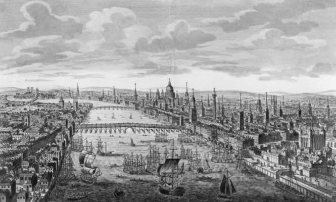 A General View of the City of London next to the River Thames, c.1780 (engraving) (b/w photo) od English School, (18th century)