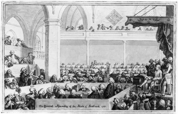 The General Assembly of the Kirk of Scotland, 1787 (engraving) (b&w photo) od English School, (18th century)