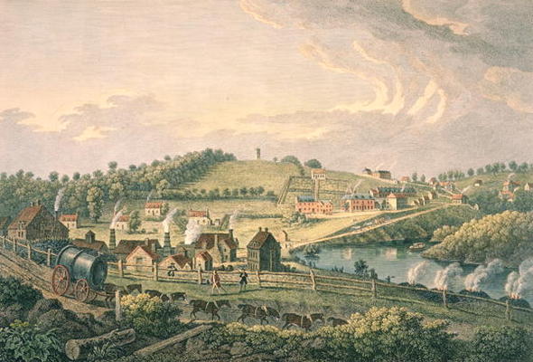 Upper Works at Coalbrookdale, Shropshire engraved by F. Vivares, published in 1758 (coloured engravi od English School, (18th century)