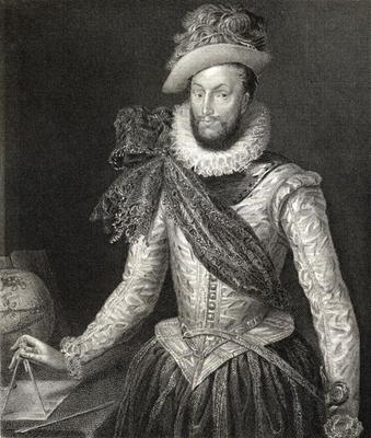 Portrait of Sir Walter Raleigh (1554-1618) from 'Lodge's British Portraits', 1823 (litho) od English School, (19th century)