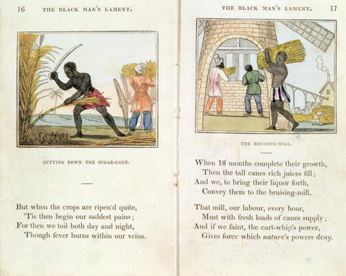 Illustration for the 'Black Man's Lament or How to Make Sugar' by Amelia Opie (1769-1853) 1813 (colo od English School, (19th century)