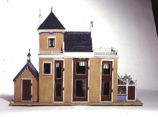 Model villa made of carved wood in the architectural style of 1860's made by Thomas Risley (1872-193 od English School, (19th century)