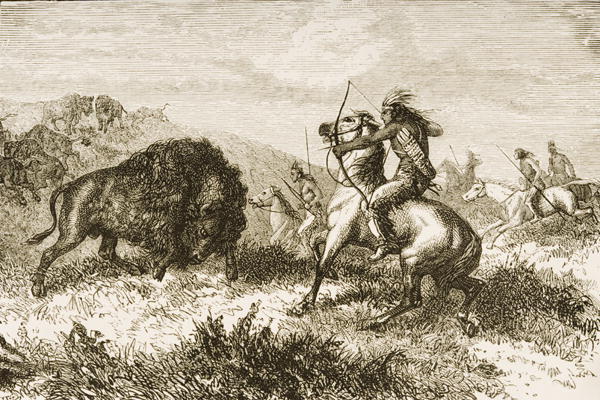 Buffalo Hunting on the Great Plains between St. Louis and Denver, c.1870, from 'American Pictures', od English School, (19th century)