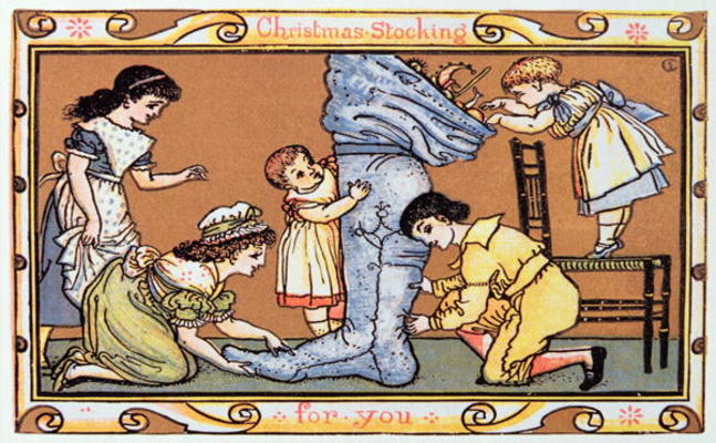 Christmas Stocking For You, a Victorian christmas card (engraving) od English School, (19th century)