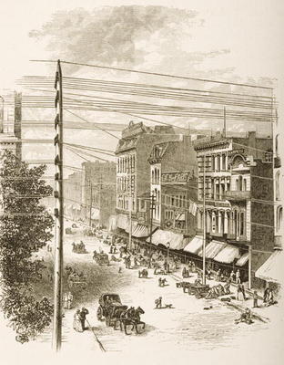Clark Street, Chicago, in c.1870, from 'American Pictures' published by the Religious Tract Society, od English School, (19th century)