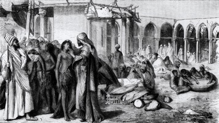 In the Slave-Market at Khartoum (engraving) (b/w photo) od English School, (19th century)