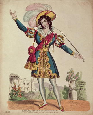 Madame Vestris in the role of Don Giovanni from Mozart's opera 'Don Giovanni' (coloured engraving) od English School, (19th century)
