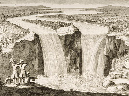 Niagara Falls, after a sketch made by Father Hennepin in 1677, from 'American Pictures' published by od English School, (19th century)