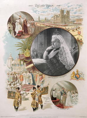 Queen Victoria (1819-1901) depicted at the time of her Diamond Jubilee in 1897 together with some of od English School, (19th century)