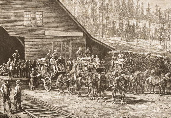 Reno Station on the Central Pacific Railway, in c.1870, from 'American Pictures' published by the Re od English School, (19th century)