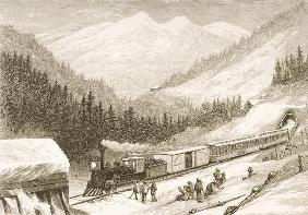 Carrying United States Mail Across the Sierra Nevada in 1870, from 'American Pictures', published by