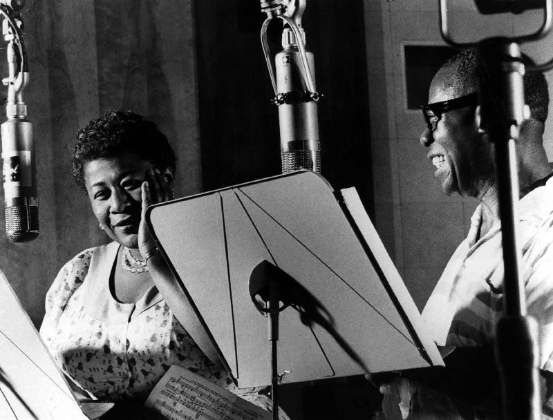 Ella Fitzgerald American jazz Singer with Louis Armstrong jazz trumpet player and Singer during a re od English Photographer, (20th century)