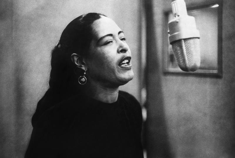 Jazz and blues Singer Billie Holiday during recording session od English Photographer, (20th century)