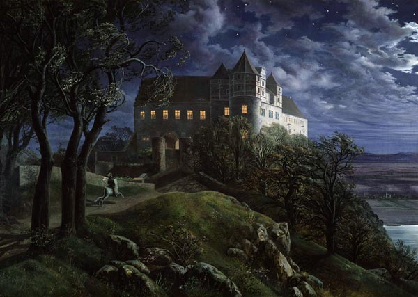 Castle Scharfenberg at Night od Ernst Ferdinand Oehme