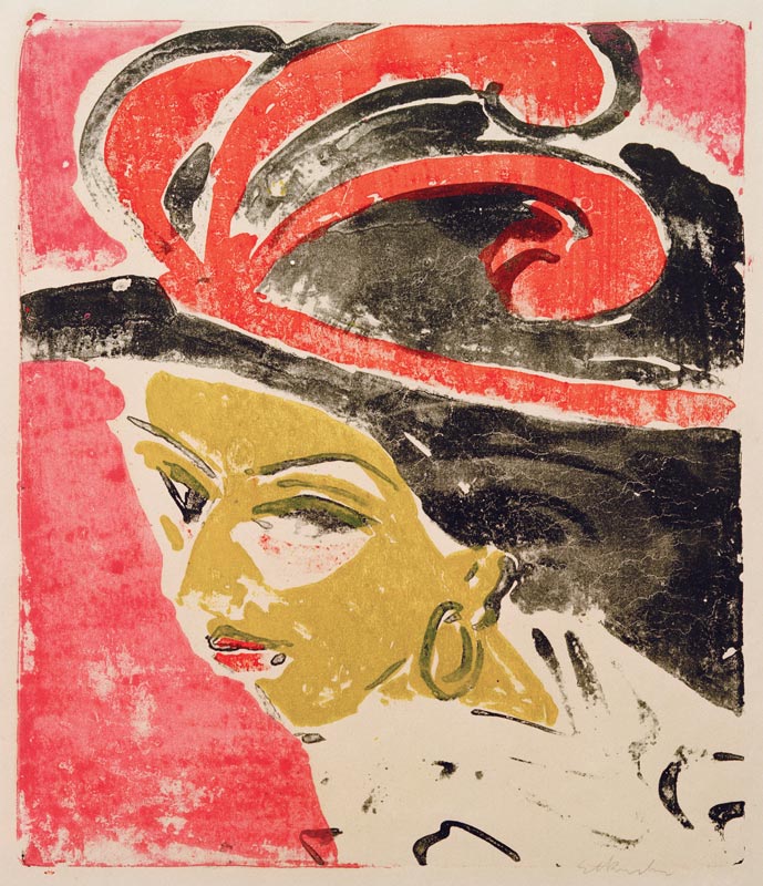 Cocotte head with plumed hat. od Ernst Ludwig Kirchner
