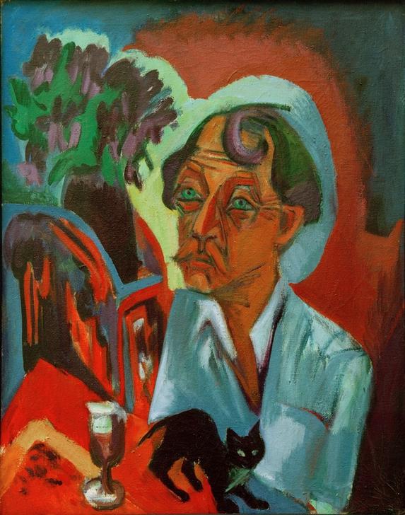 Der Maler Stirner mit Katze od Ernst Ludwig Kirchner