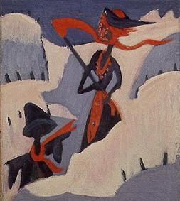 Witch and scarecrow in the snow od Ernst Ludwig Kirchner