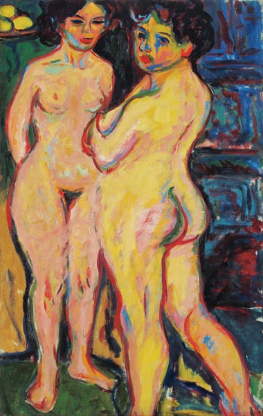 Stationary naked girls at the stove od Ernst Ludwig Kirchner