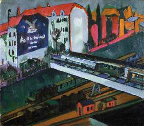 Strassenbahn and railway, look out of the studio of the artist.