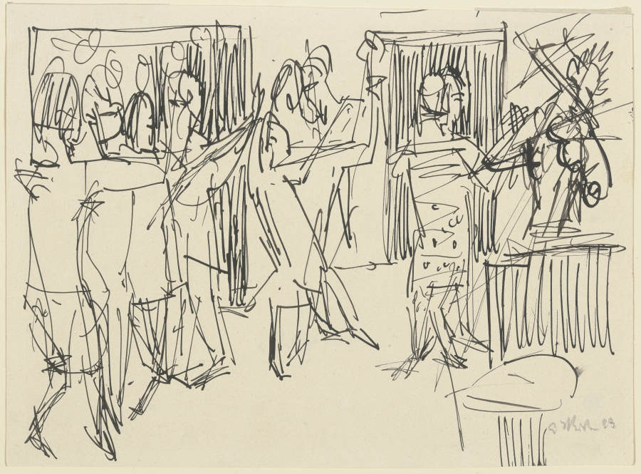 Vier tanzende Paare und Geiger od Ernst Ludwig Kirchner