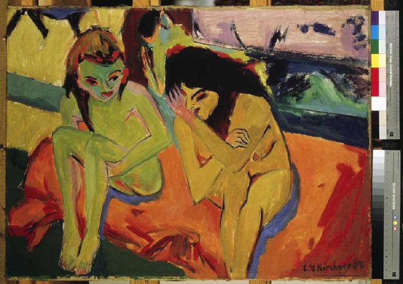 Zwei Mädchen / Nackte Mädchen unterhalten sich od Ernst Ludwig Kirchner