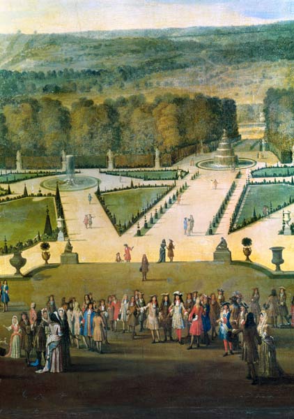Promenade of Louis XIV by the Parterre du Nord, detail of Louis and his entourage od Etienne Allegrain