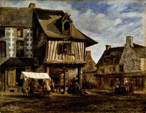 Market Place in Normandy od Etienne-Pierre Théodore Rousseau