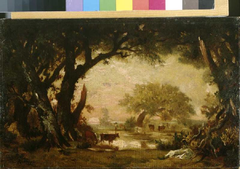 Lichtung im Wald von Fontainebleau od Etienne-Pierre Théodore Rousseau