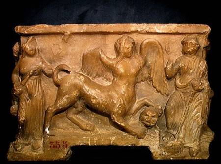 Funerary urn depicting Oedipus and the Sphinx od Etruscan