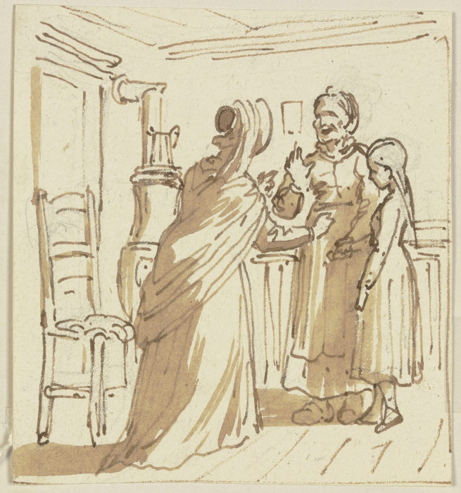 Zwei Frauen und ein Kind in einem Zimmer od Eugen Klimsch