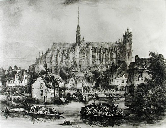 View of the Cathedral of Notre Dame, Amiens, from Pont Dudon od Eugene Balan