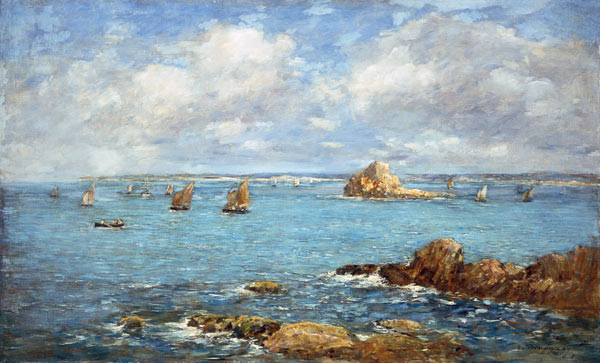Douarnenez, sea bay with ships od Eugène Boudin