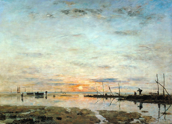 Le Havre, coucher de soleil a mer basse od Eugène Boudin