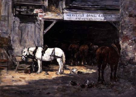 Horses for Hire in a Yard od Eugène Boudin