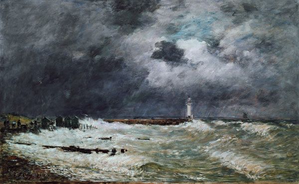 Storm at the coast with Le Havre od Eugène Boudin